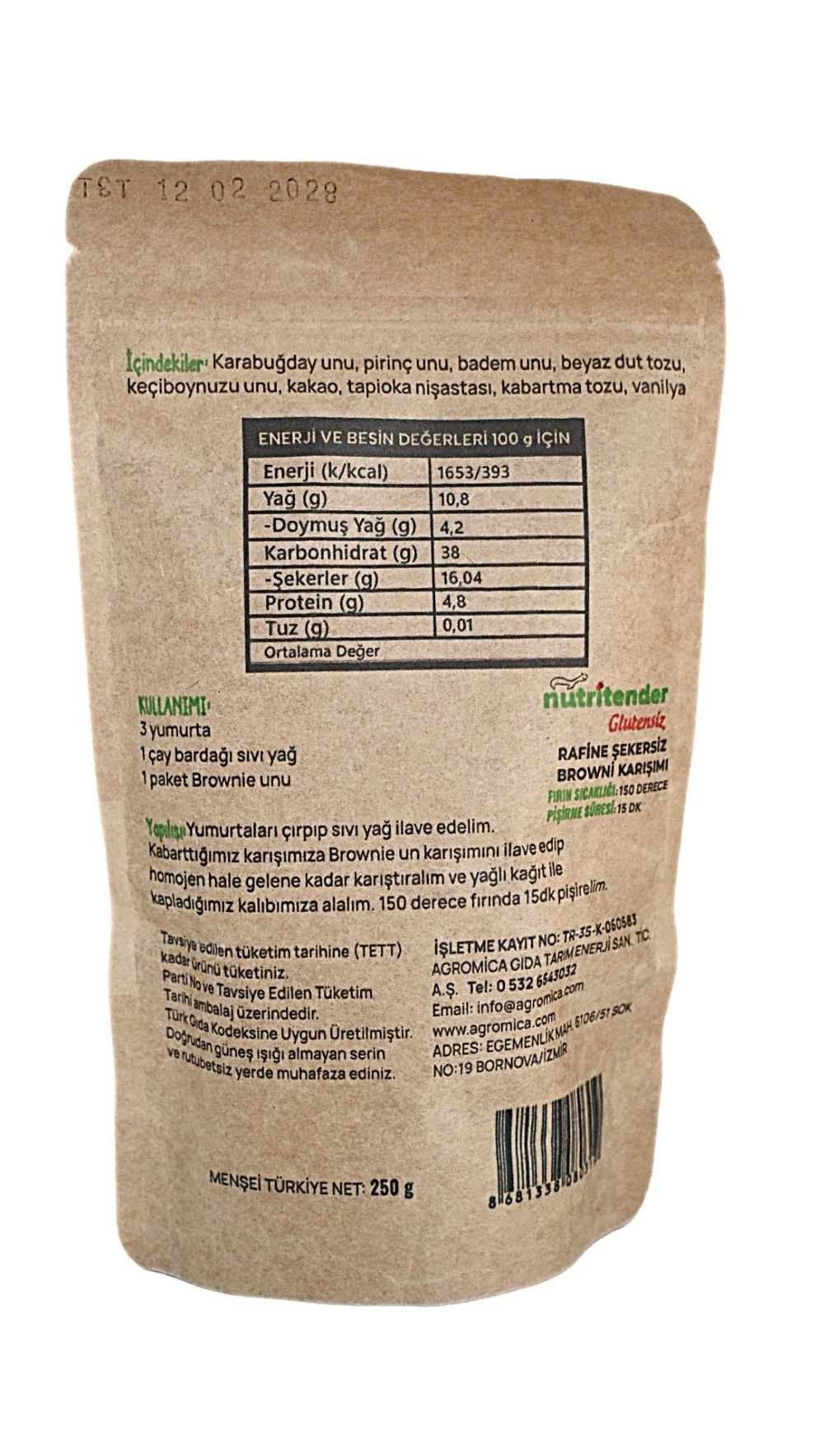 Glutensiz Rafine Şekersiz Browni Karışımı | 250 gr