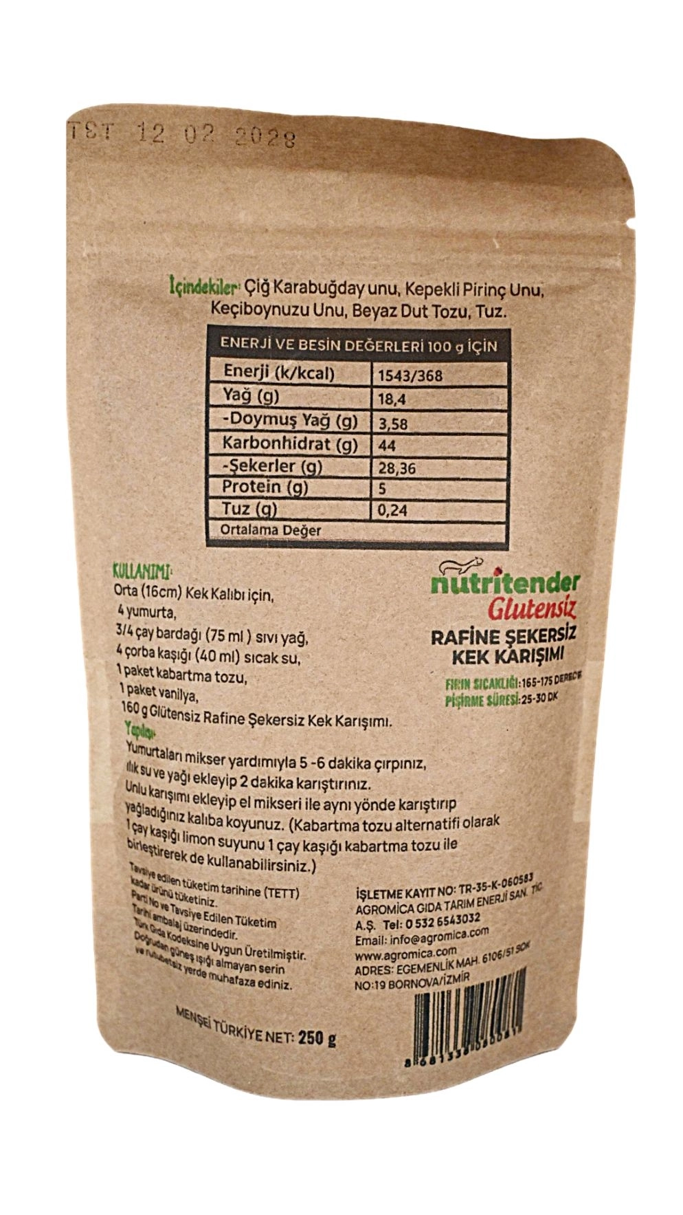 Glutensiz Rafine Şekersiz Kek Karışımı | 250 gr