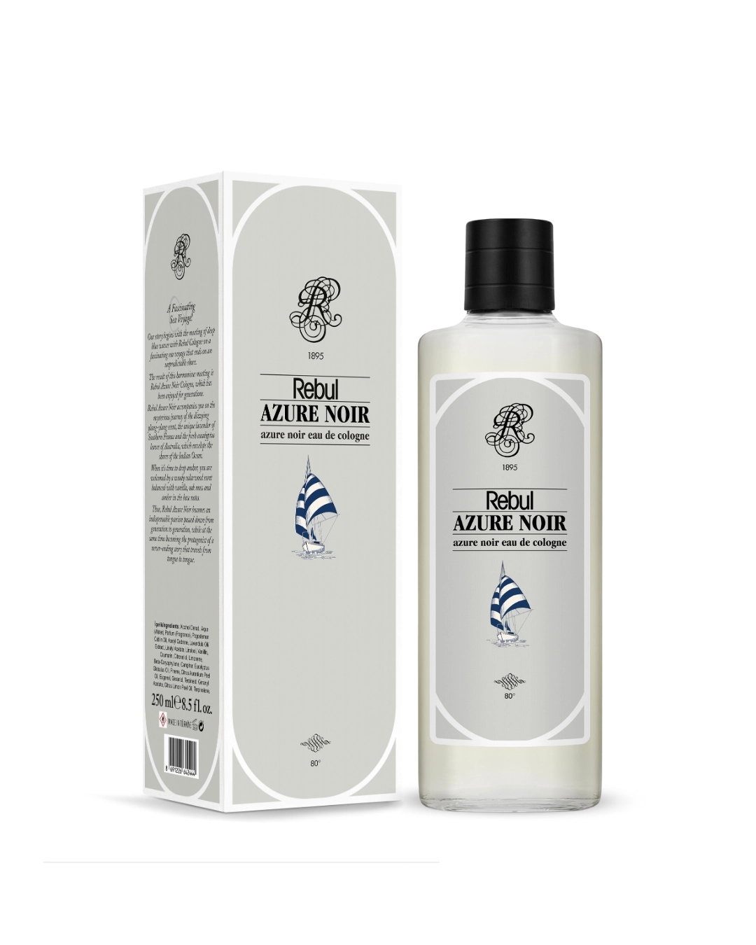 Rebul Azure Noir Eau de Cologne | 250 ml Glass Bottle