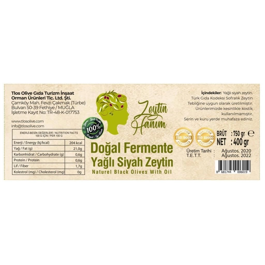 Zeytin Hanım Doğal Fermente Siyah Yağlı Zeytin - Gemlik